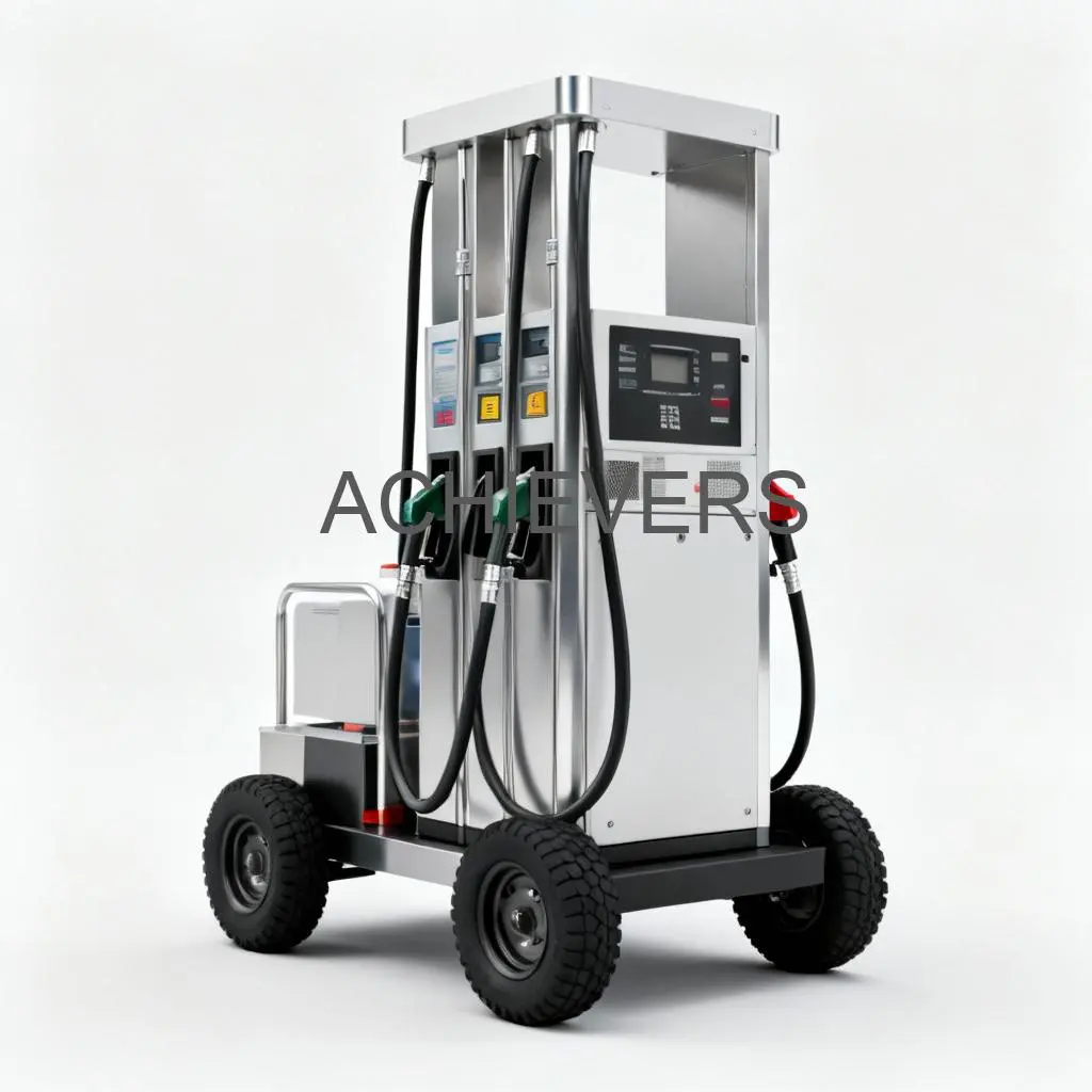 Close-up of Mobile Fuel Dispenser mounted on a service truck showing the nozzle, digital display, and heavy-duty hose assembly