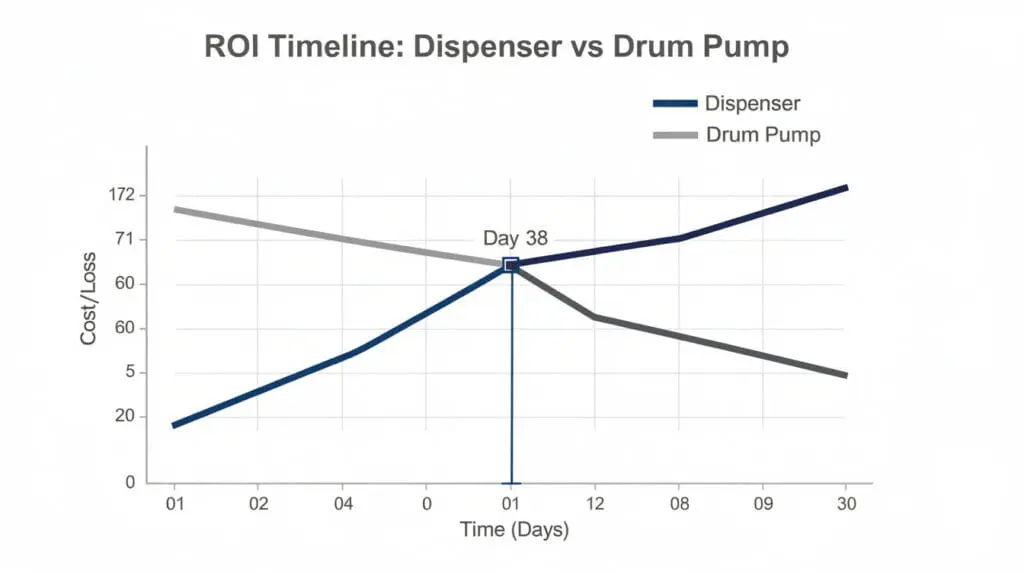 ROI timeline chart showing payback period of diesel dispenser vs barrel pump