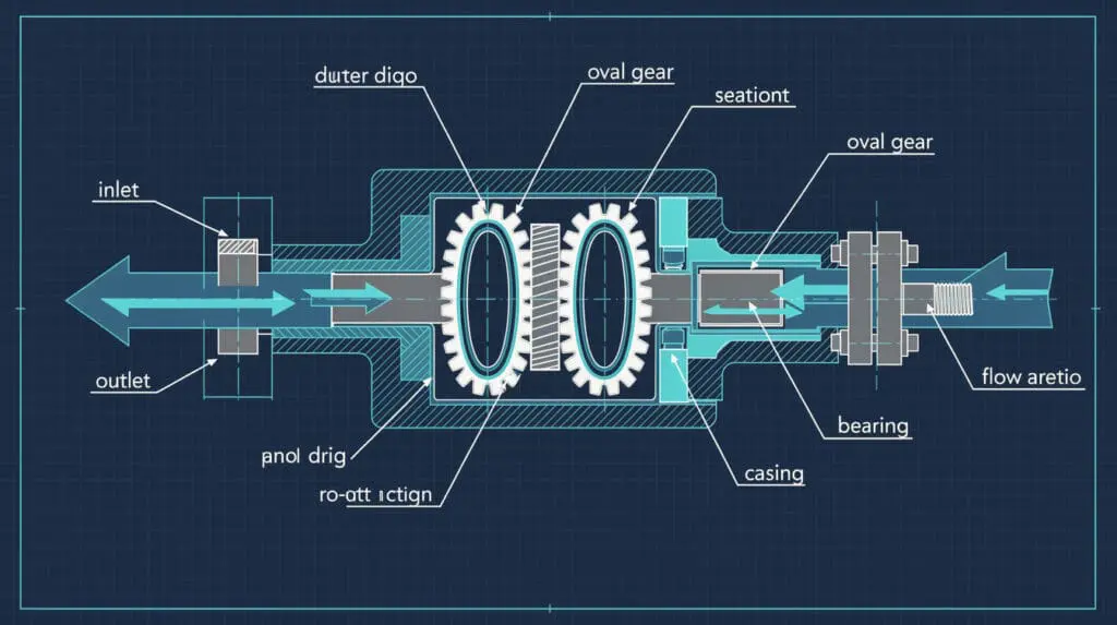 Technical diagram of positive displacement flow meter for diesel dispensers