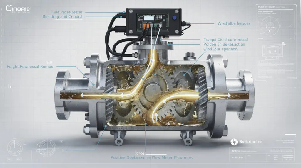 Cross-section of a positive displacement meter in a mobile fuel dispenser