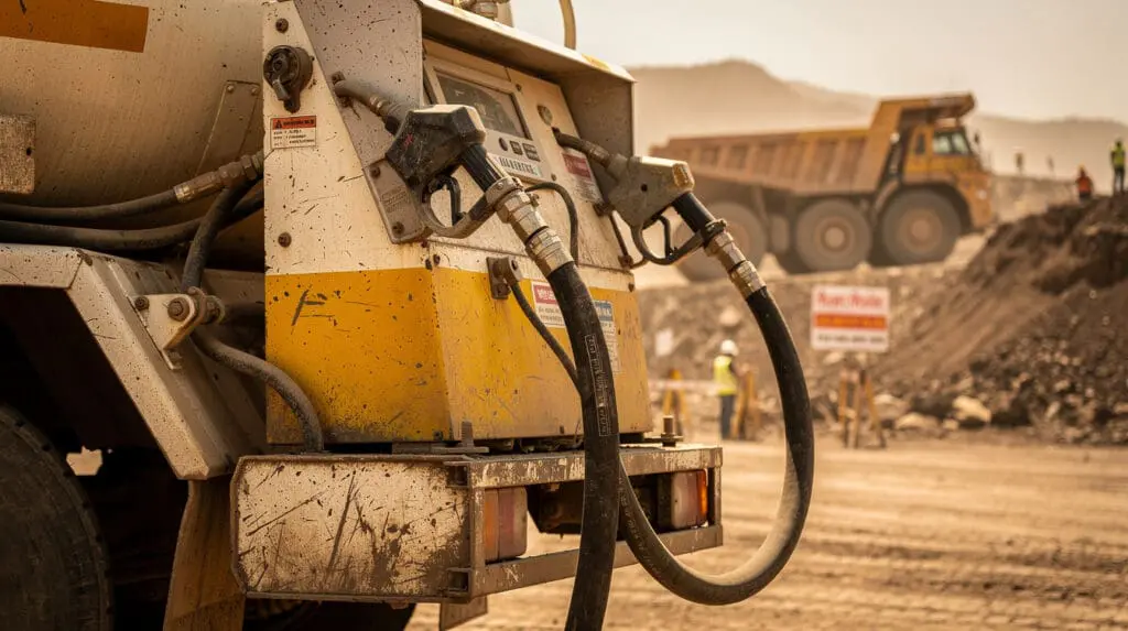 CE-130 Mobile DC diesel dispenser mounted on a bowser truck at a mining site