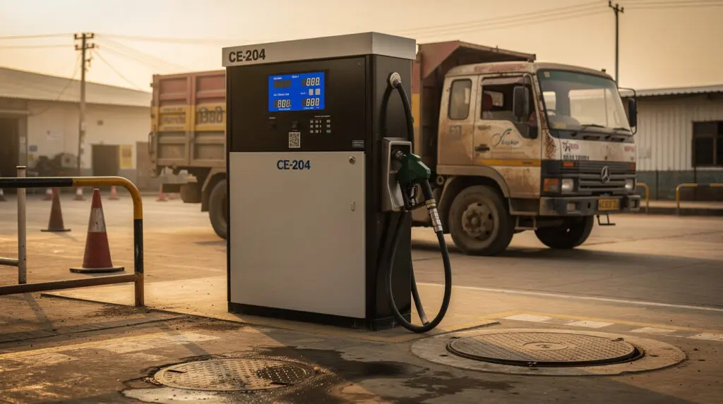 CE-204 High Accuracy Digital Diesel Dispenser installed at an industrial fleet fueling depot