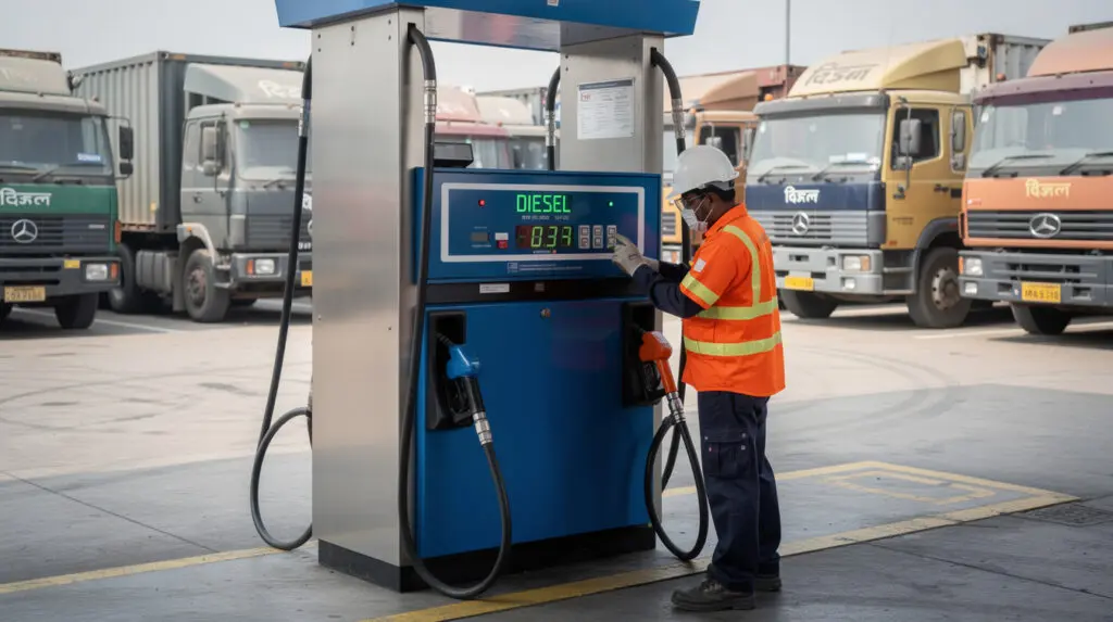 Chintan Engineers CE-204 diesel dispenser installed at an Indian fleet depot for legal metrology compliance