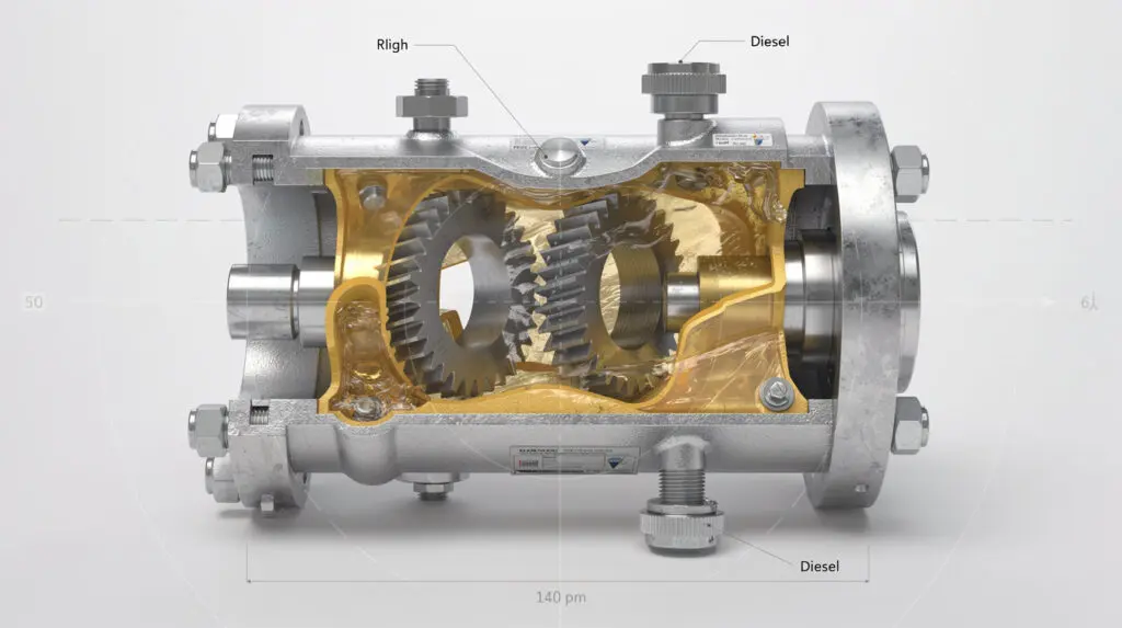 Cutaway diagram of a positive displacement meter used in a mobile fuel dispenser