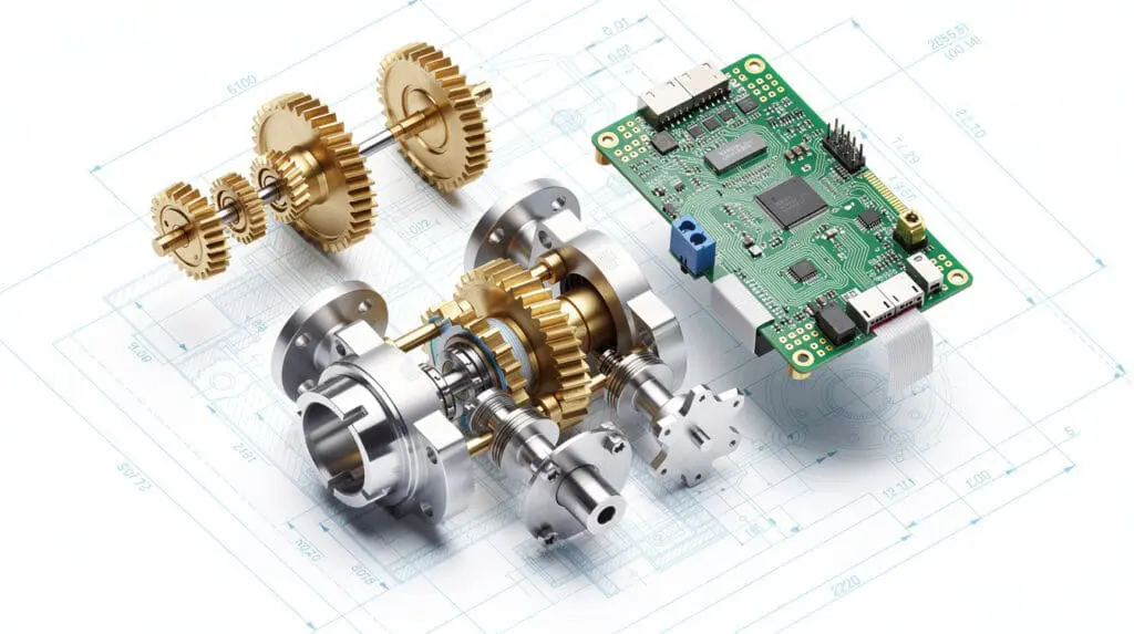 Engineering schematic of a positive displacement oval gear meter and digital CPU