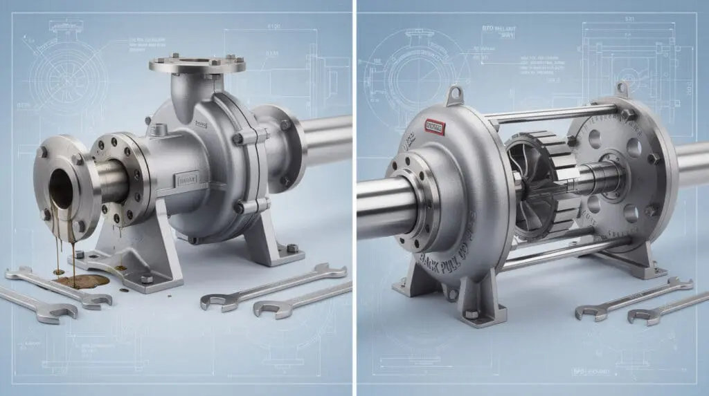 Comparison between standard monoblock pump maintenance and Back Pull Out BPO pump design