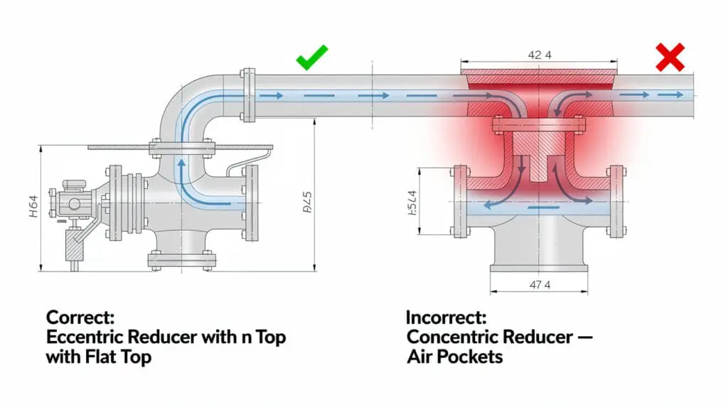 Eccentric vs concentric reducer piping setup for centrifugal pump suction