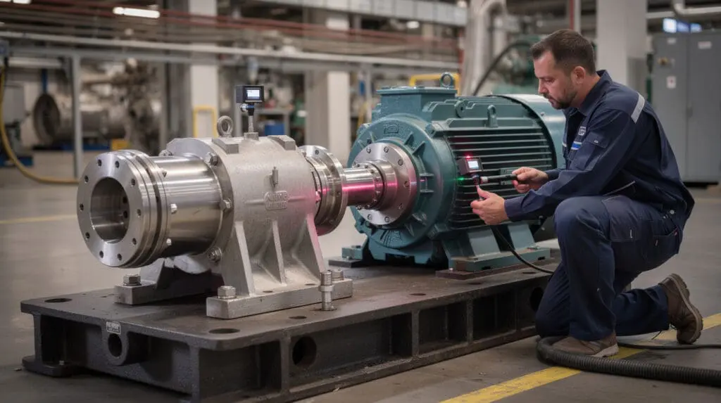Laser alignment of a CE Backpullout SS pump on an industrial baseplate