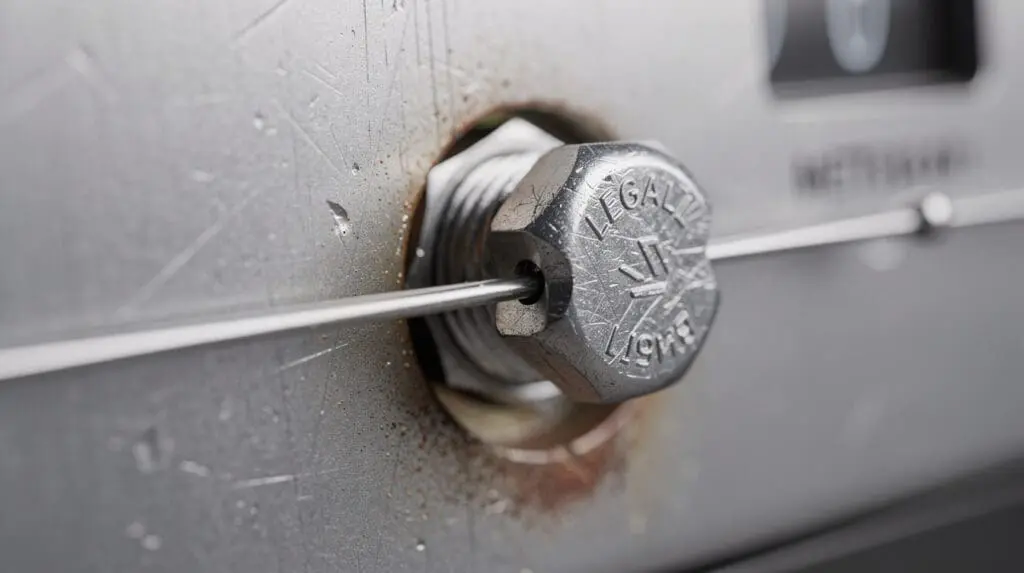 Legal metrology lead wire seal stamping on a commercial fuel dispenser meter