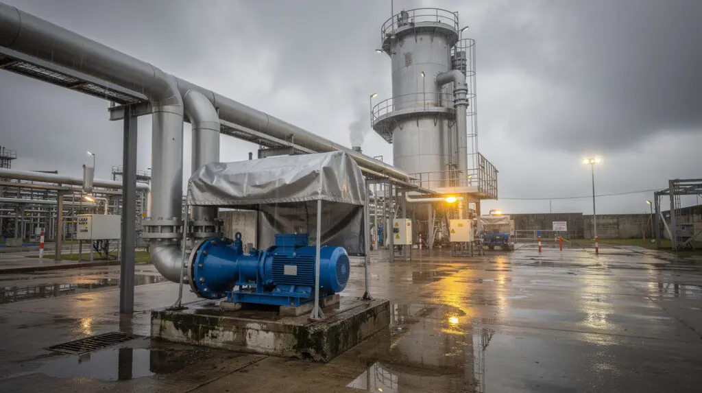 PP centrifugal pump circulating liquid into an industrial gas scrubber tower