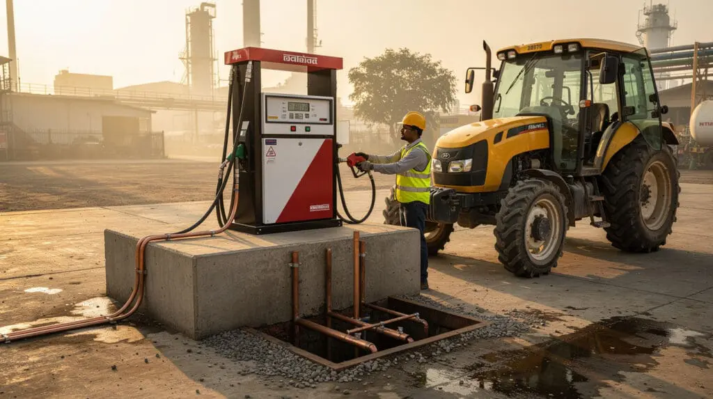 Proper installation of fuel management system india with concrete plinth and grounding