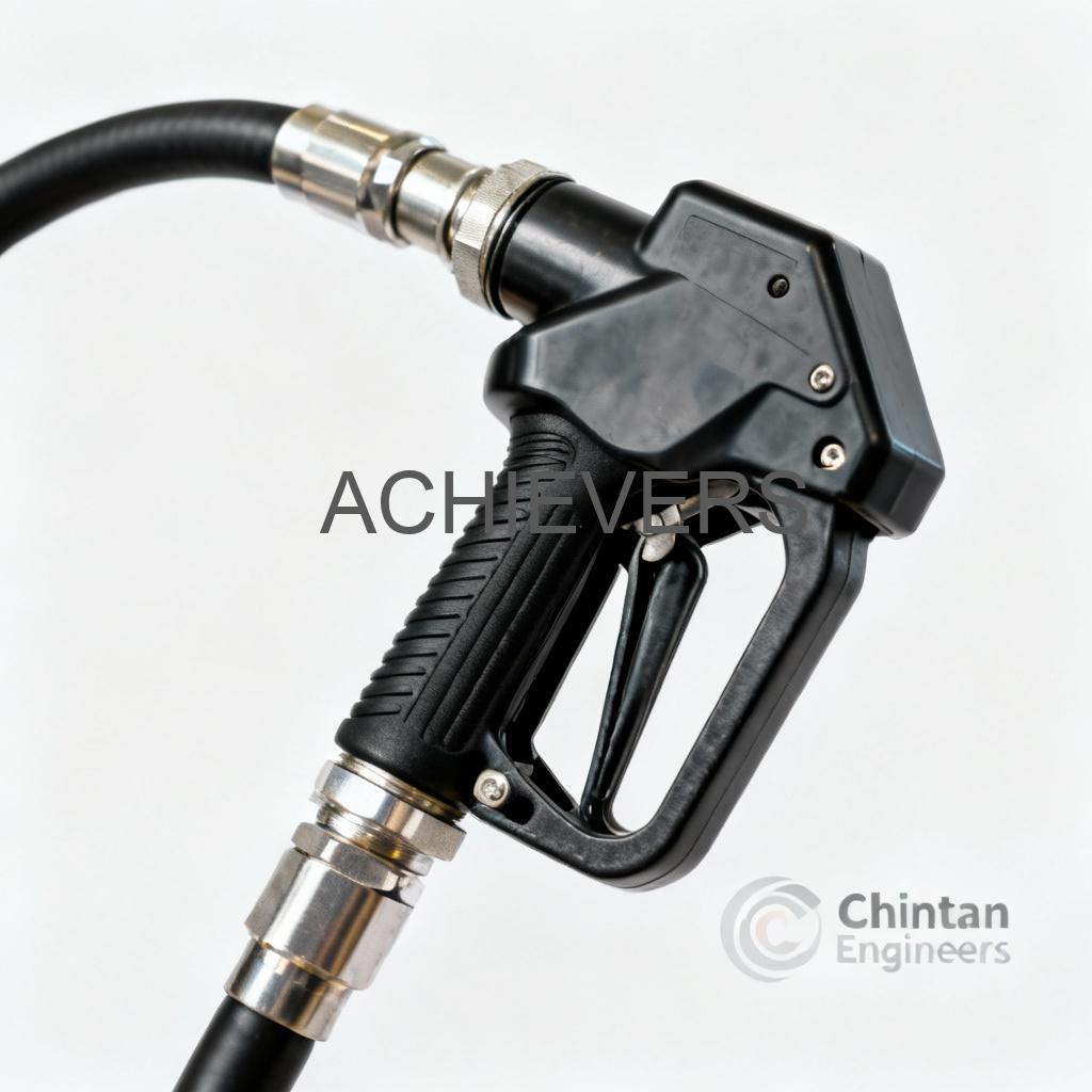 Close-up of Fuel Dispenser installed on a diesel dispensing skid showing flow meter and nozzle assembly