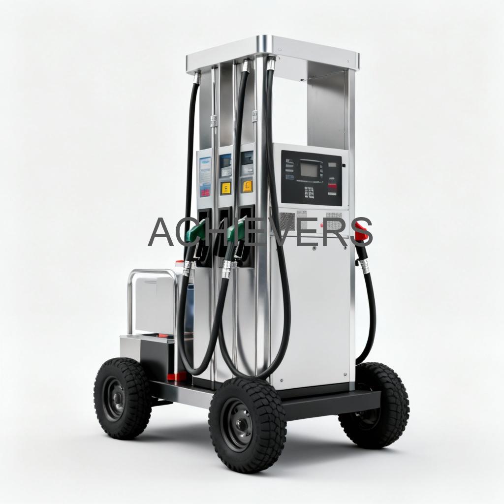 Close-up of Mobile Fuel Dispenser mounted on a service truck showing the nozzle, digital display, and heavy-duty hose assembly